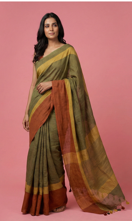 Bagru handblock printed pure cotton mulmul sarees with blouse piece
