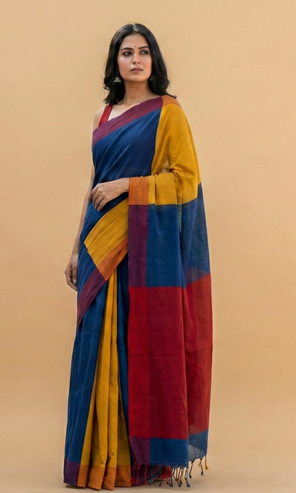 Bagru handblock printed pure cotton mulmul sarees with blouse piece