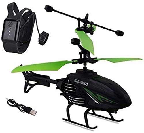 Outdoor and Indoor Flying Helicopter with Hand Induction Watch | Electronic Radio RC Remote Control Toy | Charging Helicopter with 3D Light & Safety Sensor for Kids